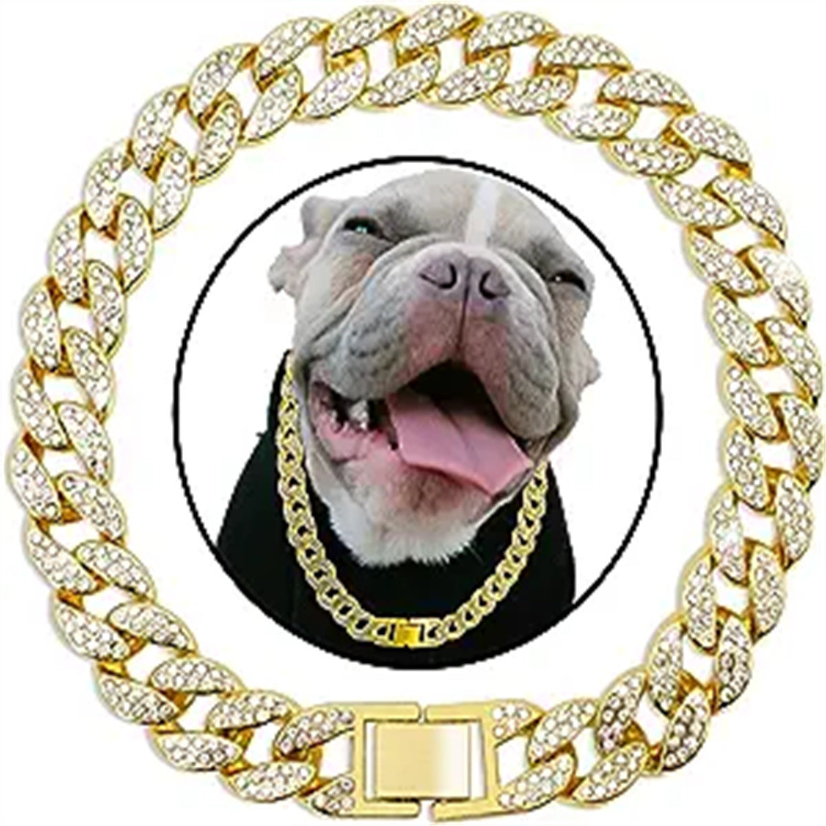 Pet Dog Collar Necklace with Crystal-Style Cuban Link Chain.